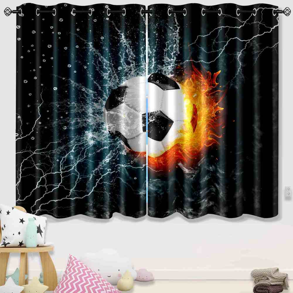 Thunder Strike Soccer Ball Fire Kids Blackout Curtains Set CozyLil