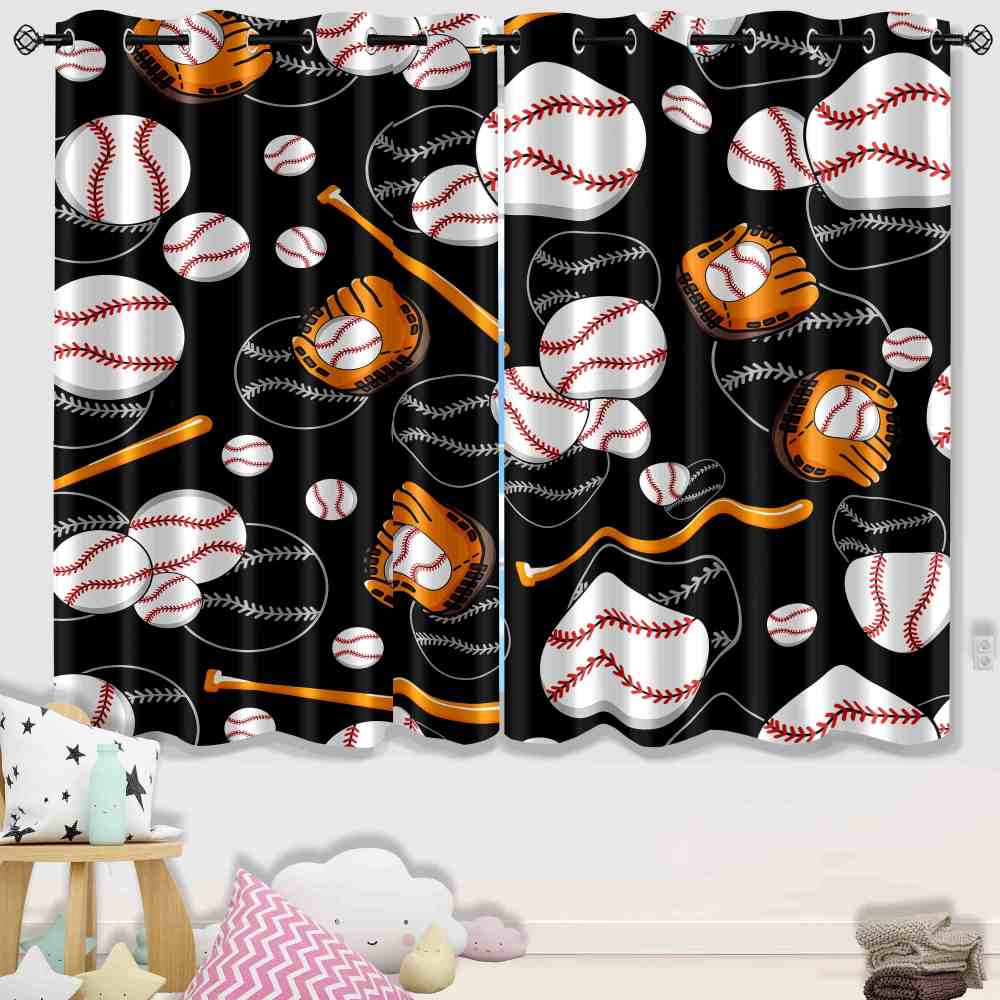 Classic Baseball & Mitt Pattern Blackout Curtains for Boys Room CozyLil