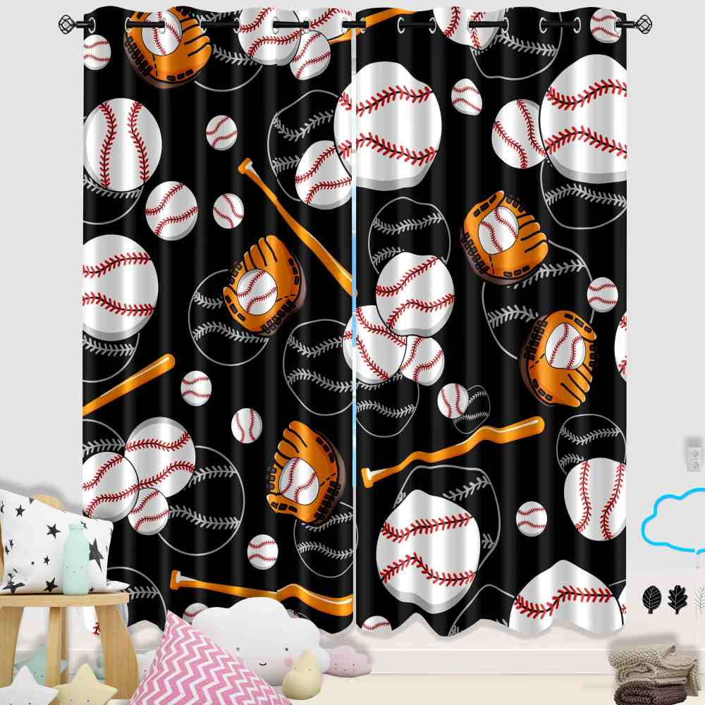 Classic Baseball & Mitt Pattern Blackout Curtains for Boys Room CozyLil