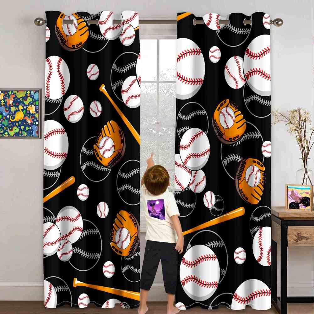 Classic Baseball & Mitt Pattern Blackout Curtains for Boys Room CozyLil