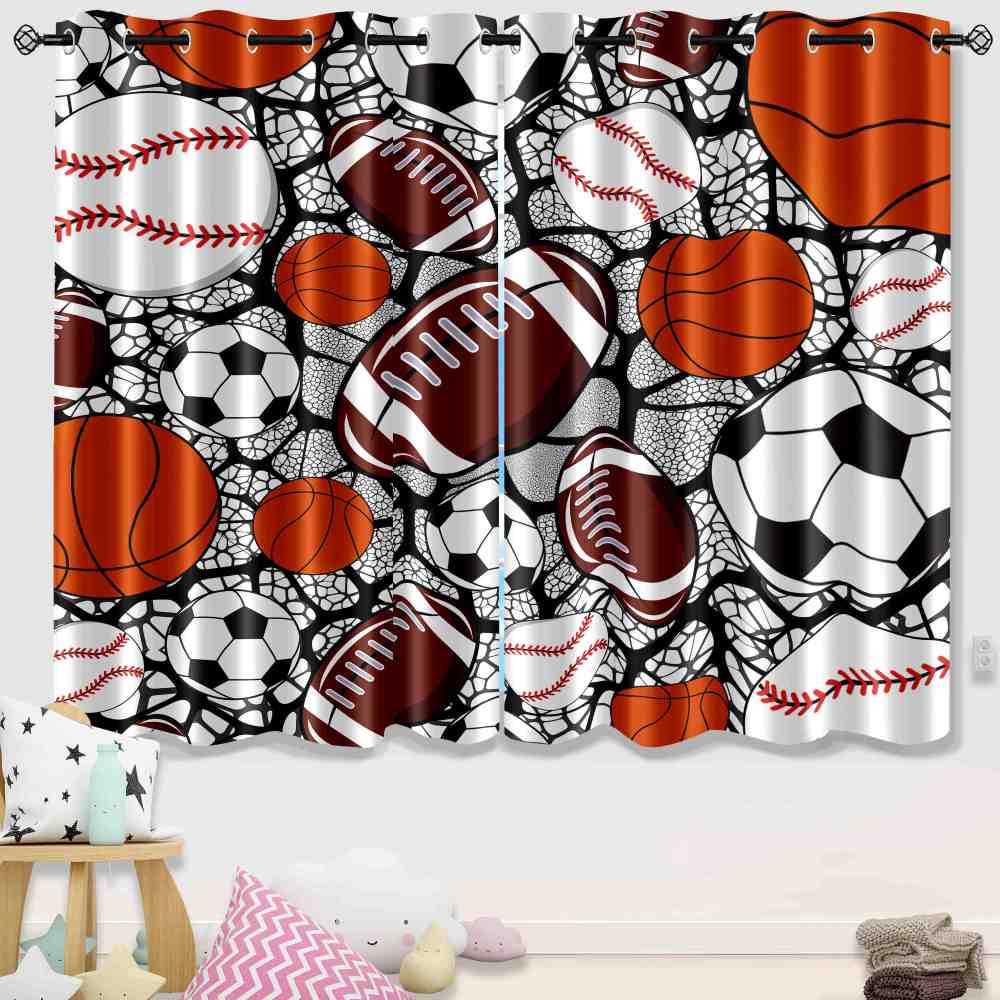 Multi-Sport Balls Collage Kids Room Thermal Curtains CozyLil