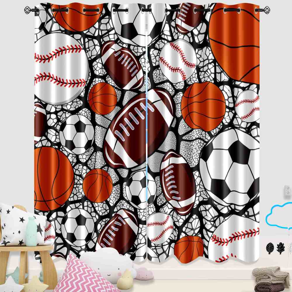 Multi-Sport Balls Collage Kids Room Thermal Curtains CozyLil