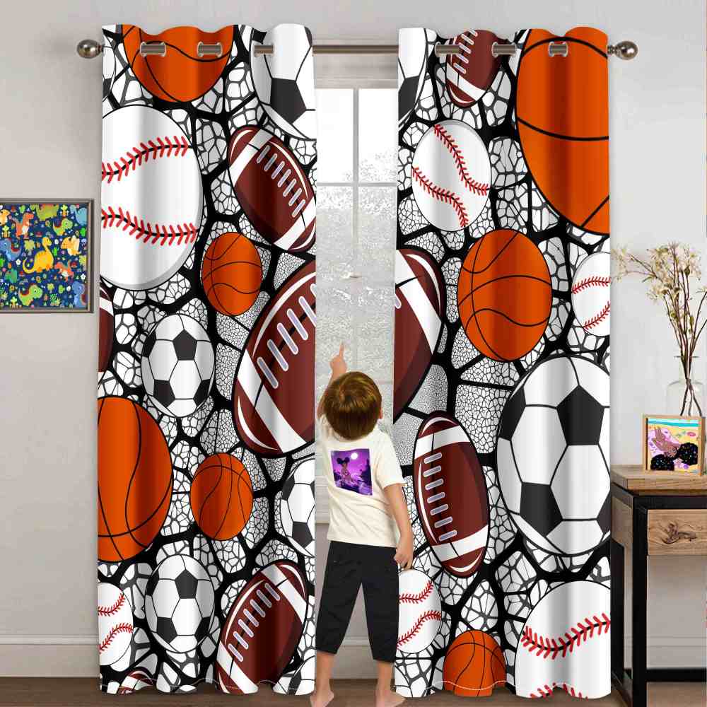 Multi-Sport Balls Collage Kids Room Thermal Curtains CozyLil
