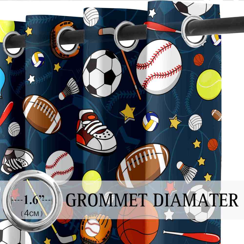 Ultimate Sports Equipment Navy Blue Kids Window Curtains CozyLil
