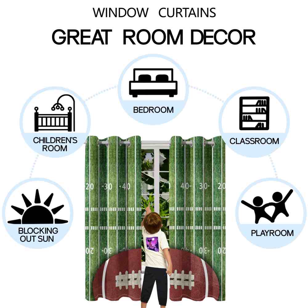 American Football Field & Yard Line Artistic Curtains CozyLil