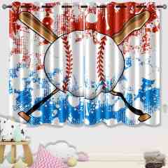 Vintage Splatter Baseball & Crossed Bats Kids Curtains | CozyLil