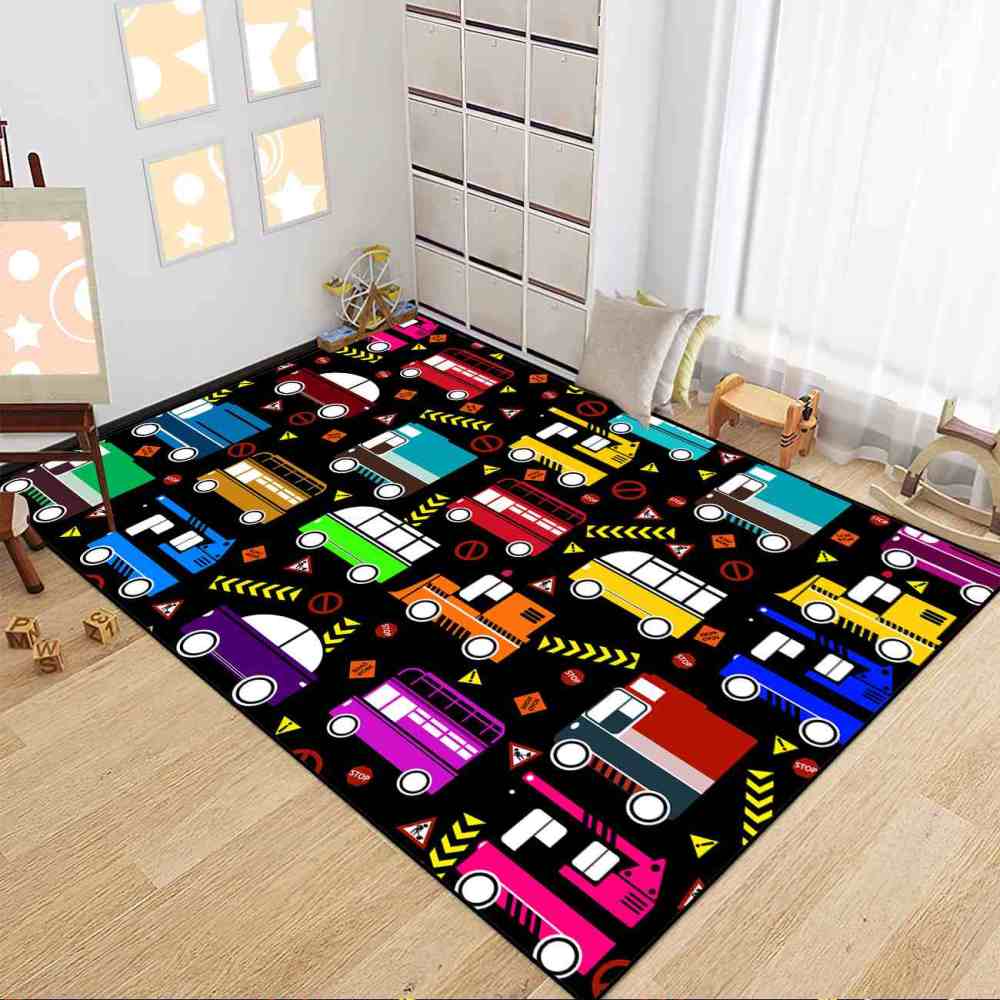 Colorful Cartoon Cars Nursery Floor Mat Upgrade Ultra Non-Slip | CozyLil