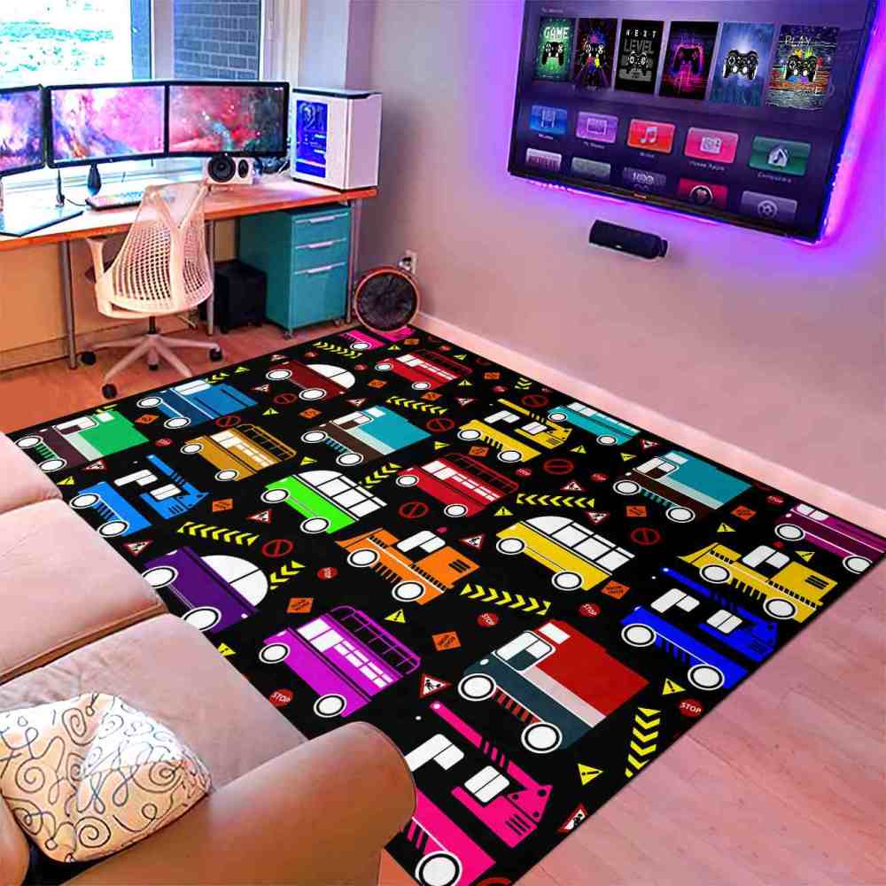 Colorful Cartoon Cars Nursery Floor Mat Upgrade Ultra Non-Slip | CozyLil