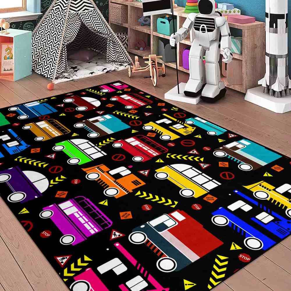 Colorful Cartoon Cars Nursery Floor Mat Upgrade Ultra Non-Slip | CozyLil