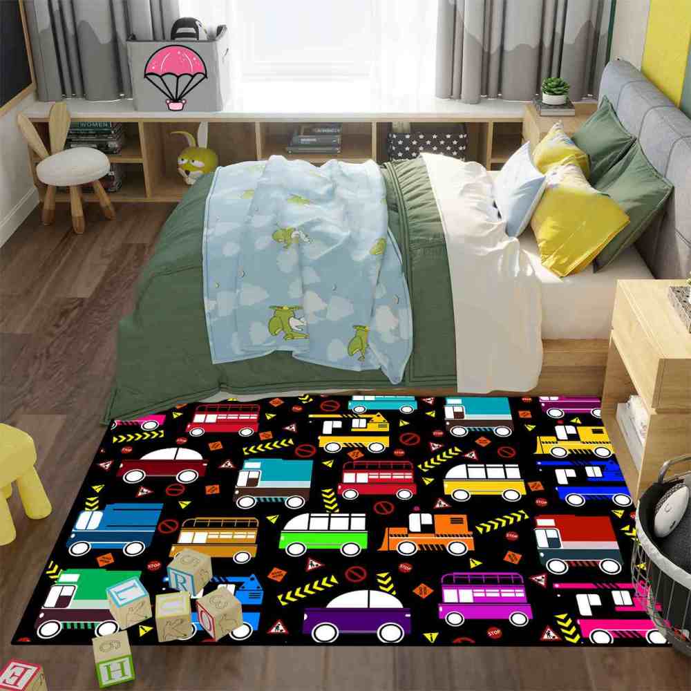 Colorful Cartoon Cars Nursery Floor Mat Upgrade Ultra Non-Slip | CozyLil