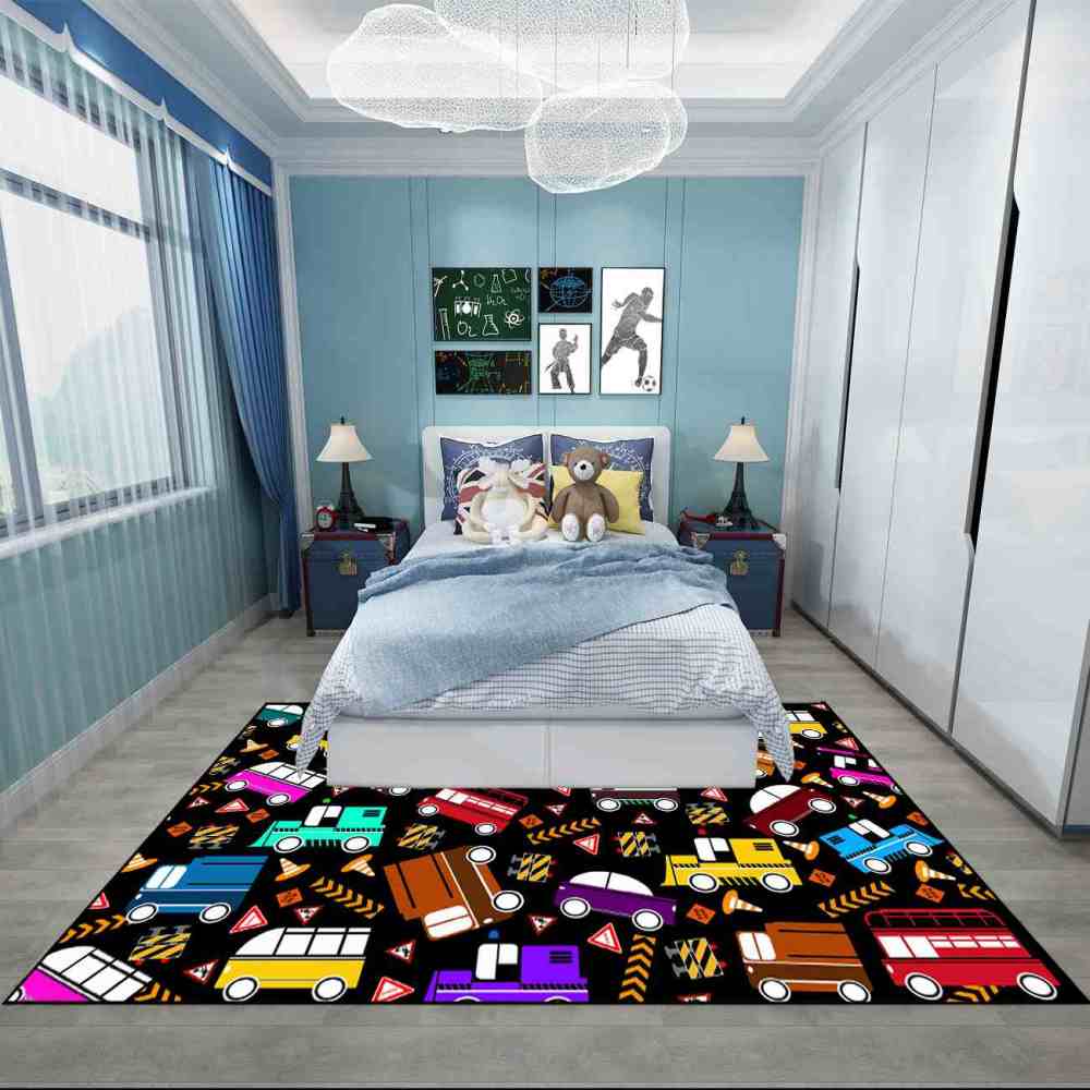 Scattered Traffic Cars Kids Playroom Rug Upgrade Ultra Non-Slip | CozyLil