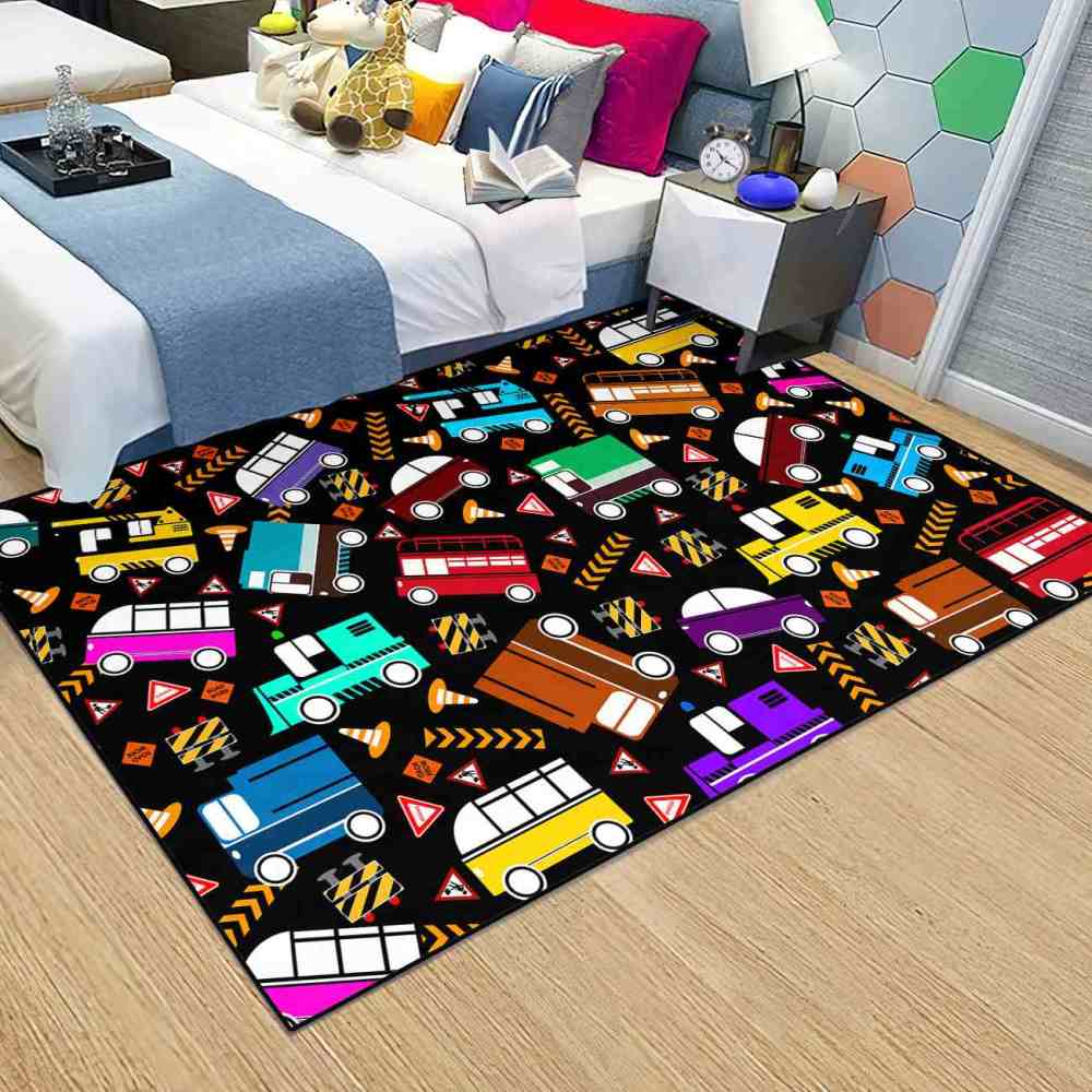 Scattered Traffic Cars Kids Playroom Rug Upgrade Ultra Non-Slip | CozyLil