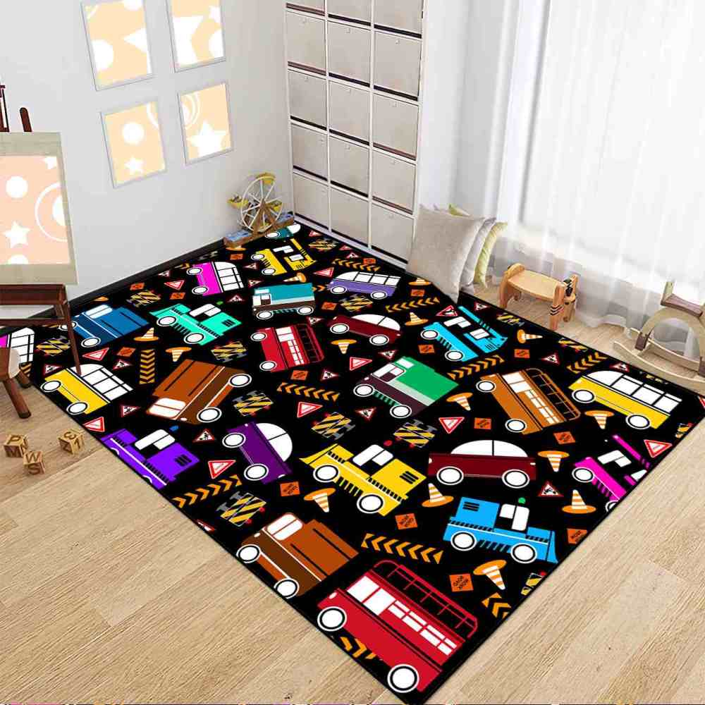 Scattered Traffic Cars Kids Playroom Rug Upgrade Ultra Non-Slip | CozyLil
