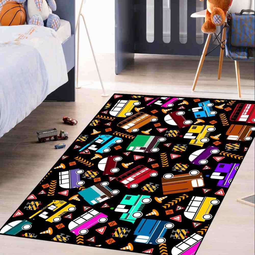 Scattered Traffic Cars Kids Playroom Rug Upgrade Ultra Non-Slip | CozyLil