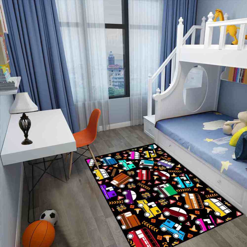 Scattered Traffic Cars Kids Playroom Rug Upgrade Ultra Non-Slip | CozyLil