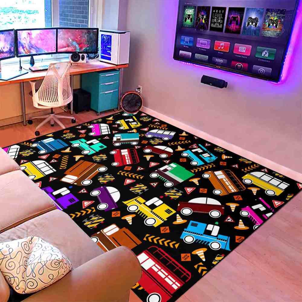 Scattered Traffic Cars Kids Playroom Rug Upgrade Ultra Non-Slip | CozyLil
