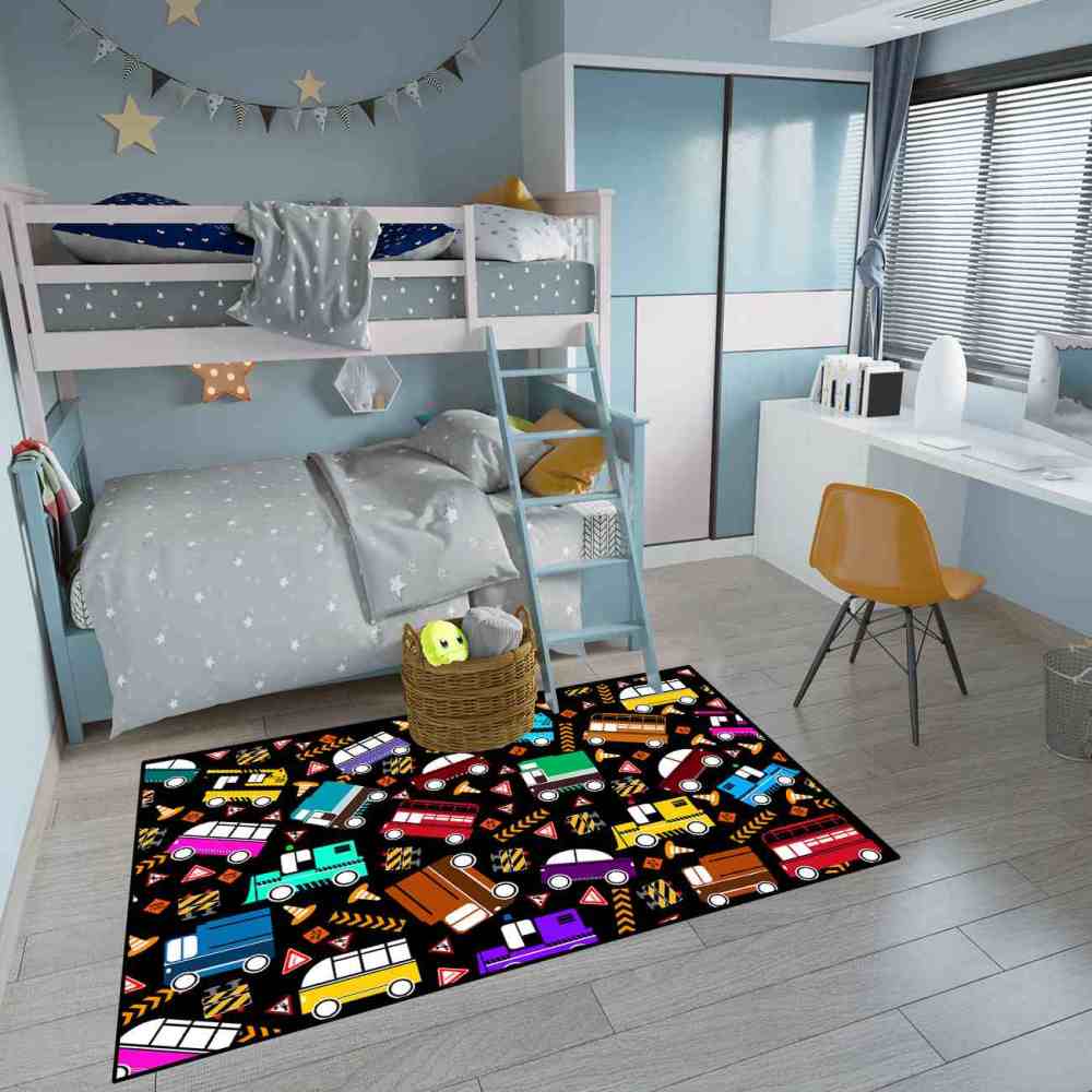 Scattered Traffic Cars Kids Playroom Rug Upgrade Ultra Non-Slip | CozyLil