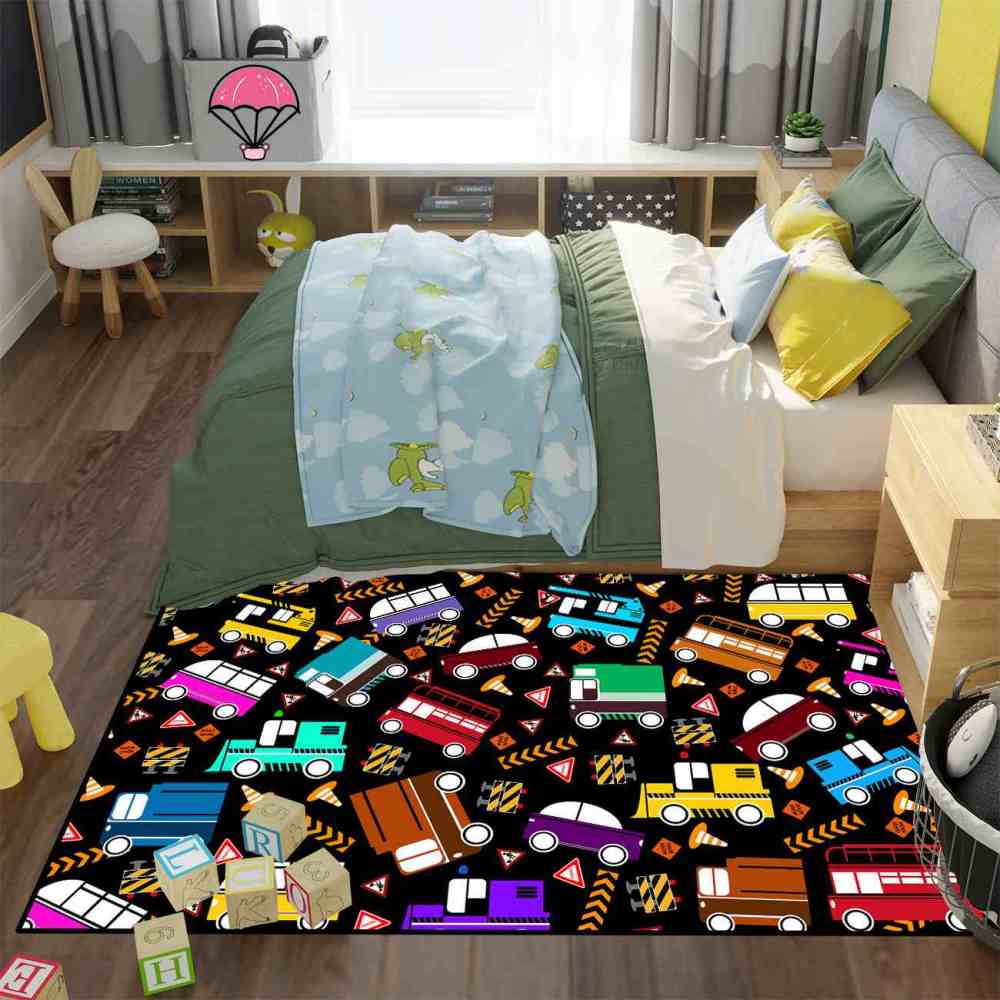 Scattered Traffic Cars Kids Playroom Rug Upgrade Ultra Non-Slip | CozyLil