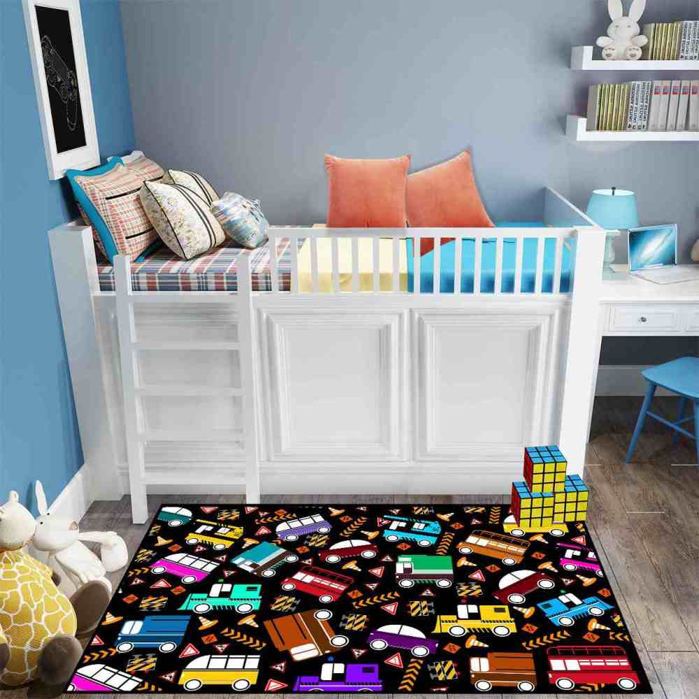 Scattered Traffic Cars Kids Playroom Rug Upgrade Ultra Non-Slip | CozyLil