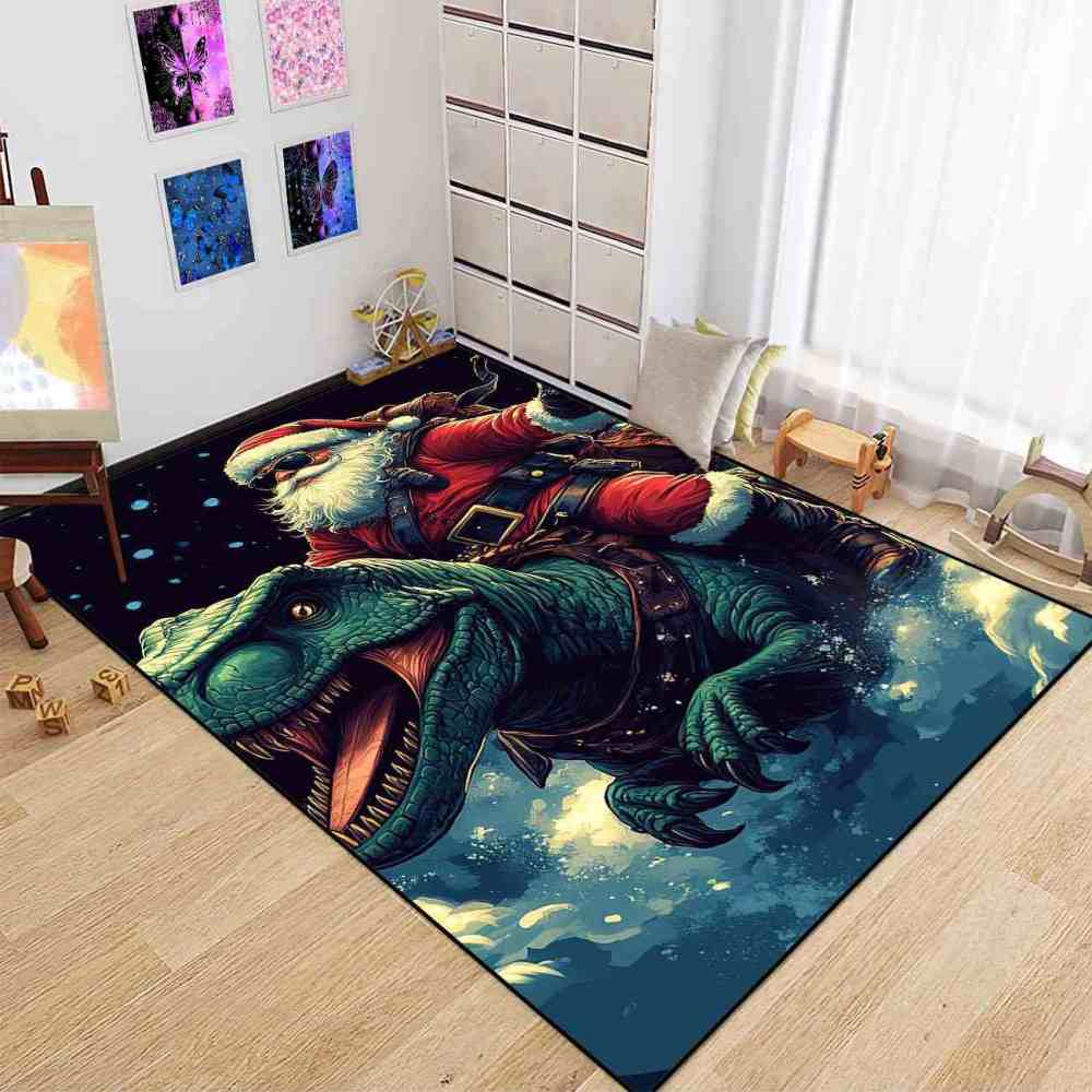 Santa Riding Dinosaur Area Rug Kids Playroom Decor | CozyLil