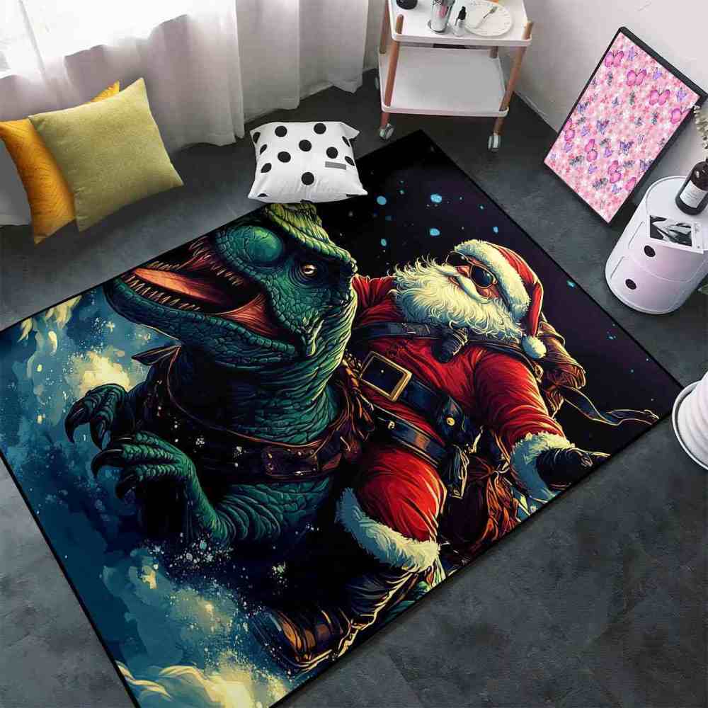 Santa Riding Dinosaur Area Rug Kids Playroom Decor | CozyLil