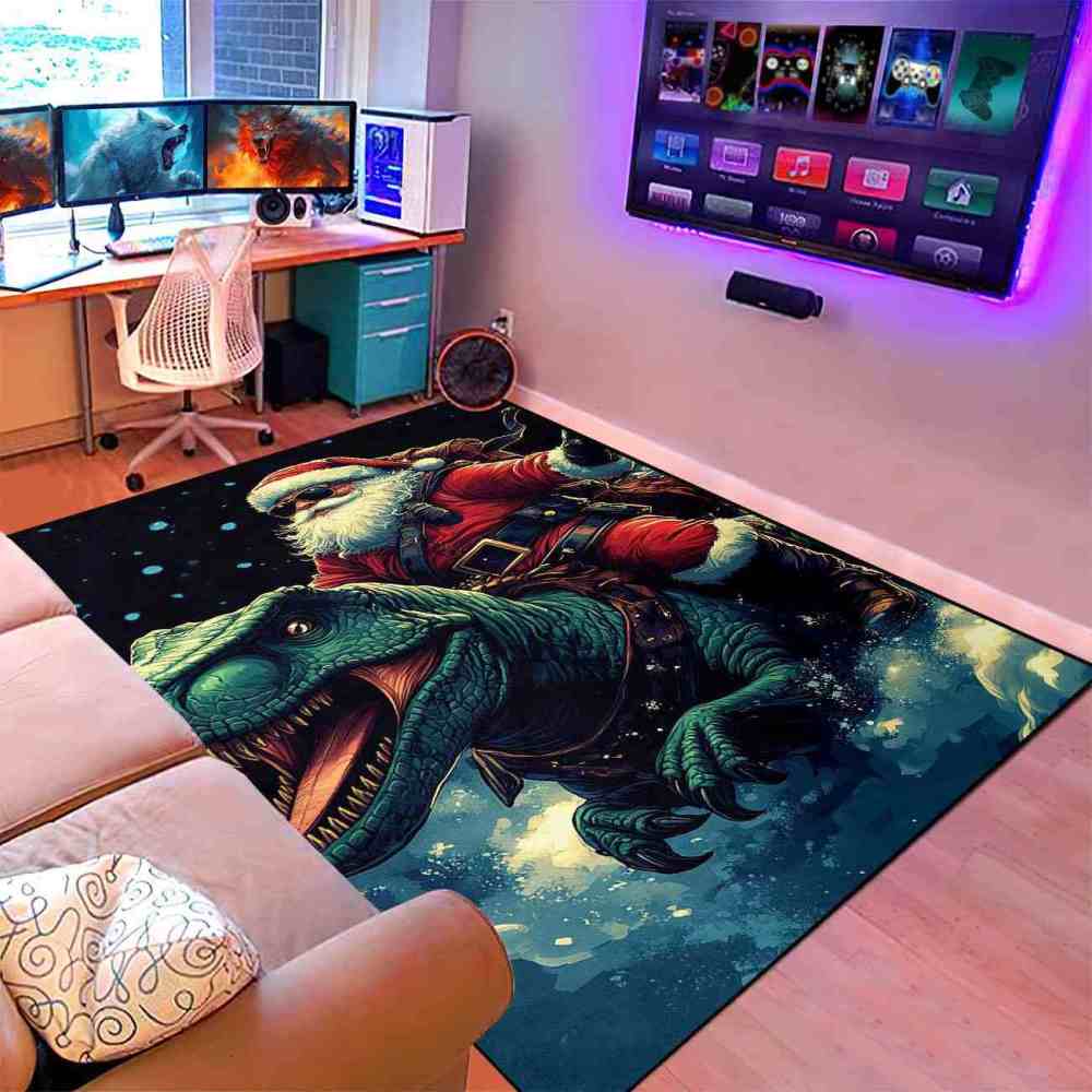 Santa Riding Dinosaur Area Rug Kids Playroom Decor | CozyLil