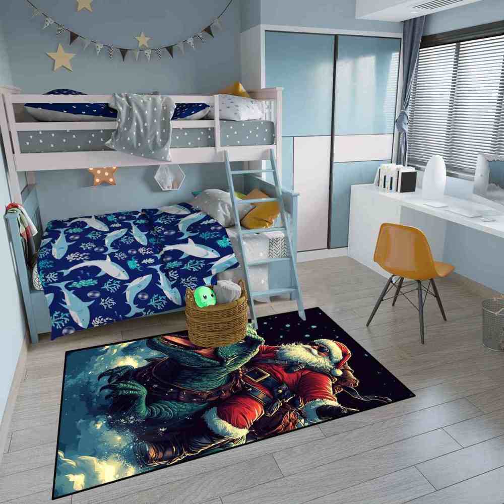 Santa Riding Dinosaur Area Rug Kids Playroom Decor | CozyLil