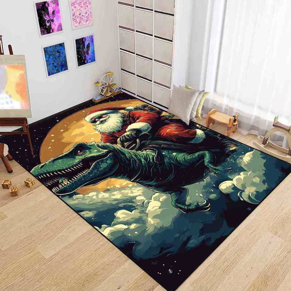 Full Moon Dinosaur Santa Area Rug Boys Bedroom Mat | CozyLil
