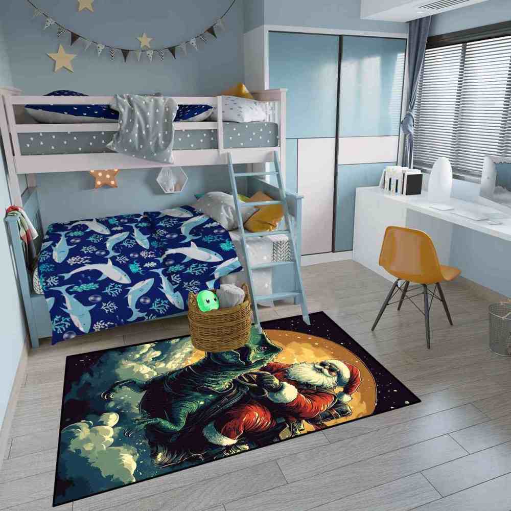 Full Moon Dinosaur Santa Area Rug Boys Bedroom Mat | CozyLil