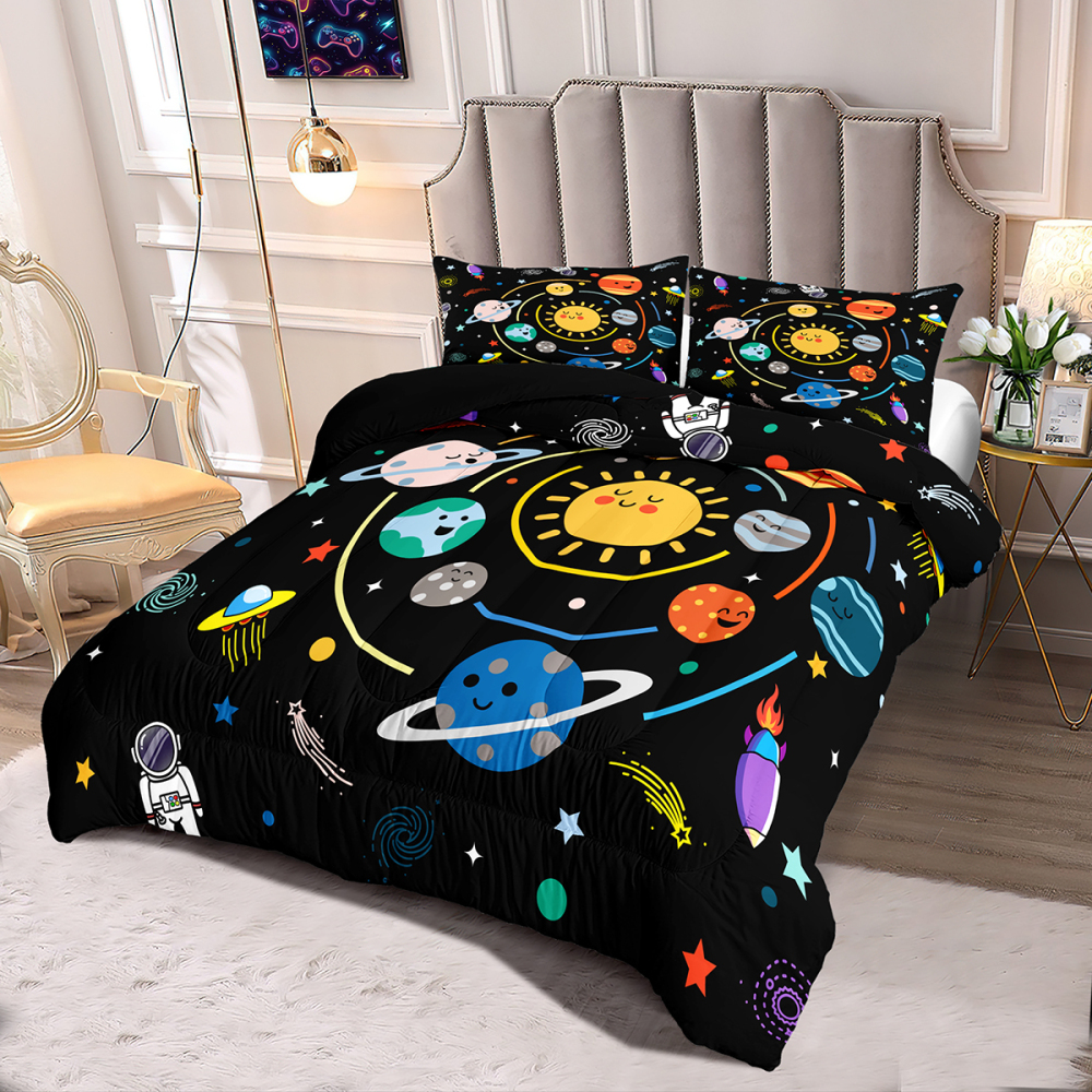 Cute Solar System Outer Space Comforter Set Kids Boys Bedding | CozyLil