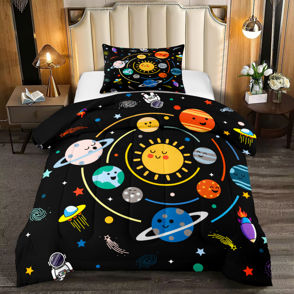 Cute Solar System Outer Space Comforter Set Kids Boys Bedding | CozyLil