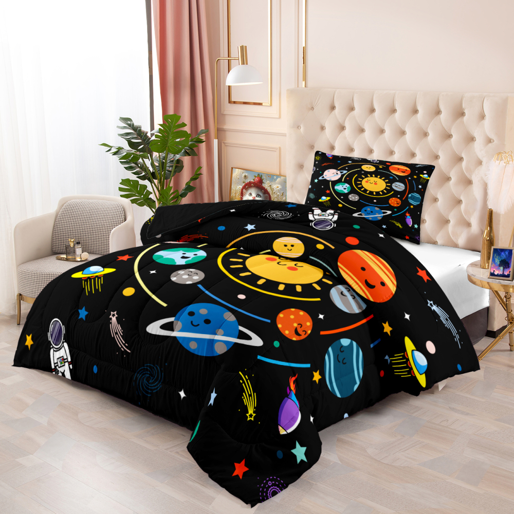 Cute Solar System Outer Space Comforter Set Kids Boys Bedding | CozyLil