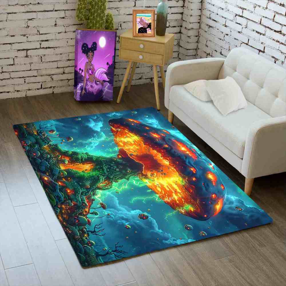 Volcanic Magma Mushroom Skull Gamer Area Rug | CozyLil