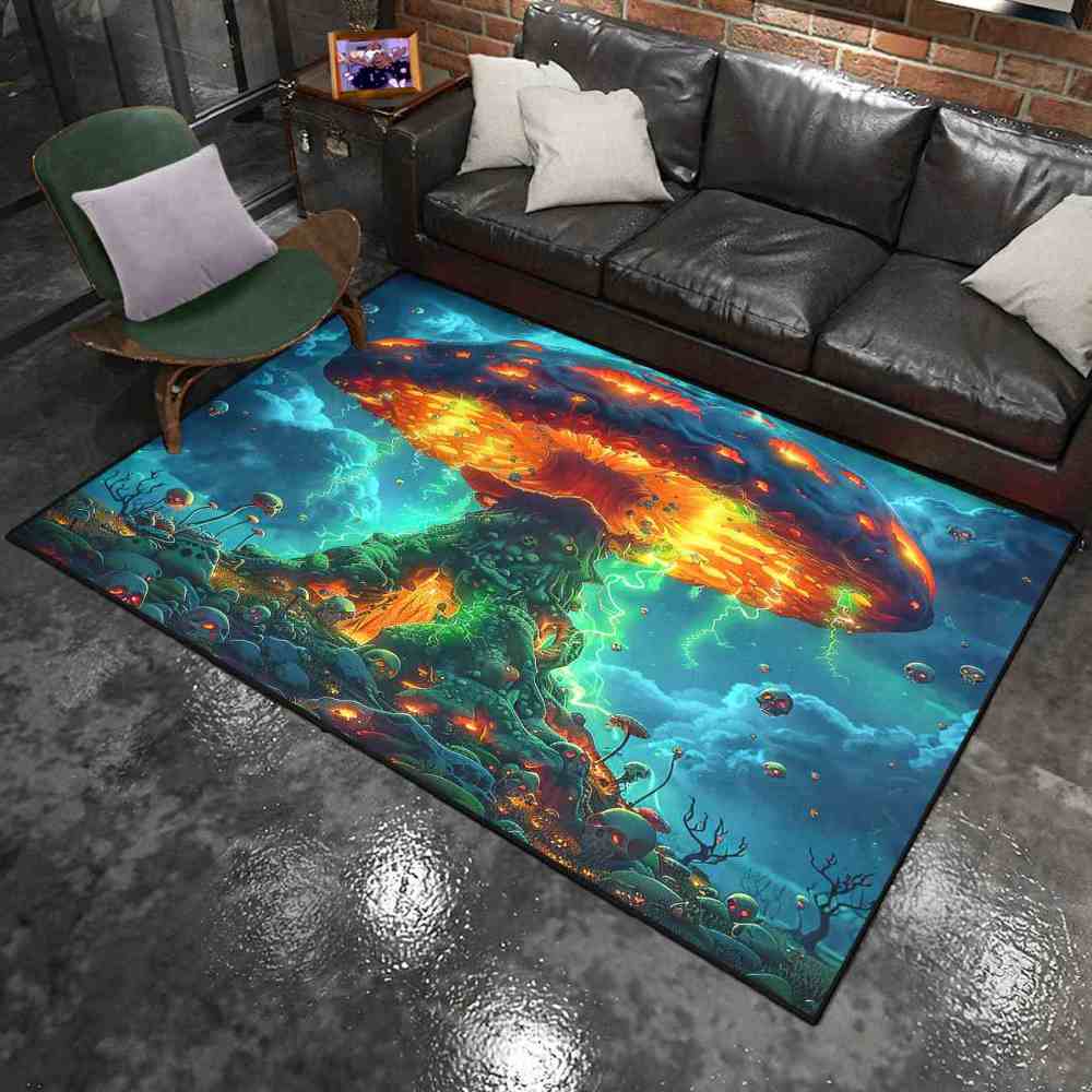 Volcanic Magma Mushroom Skull Gamer Area Rug | CozyLil