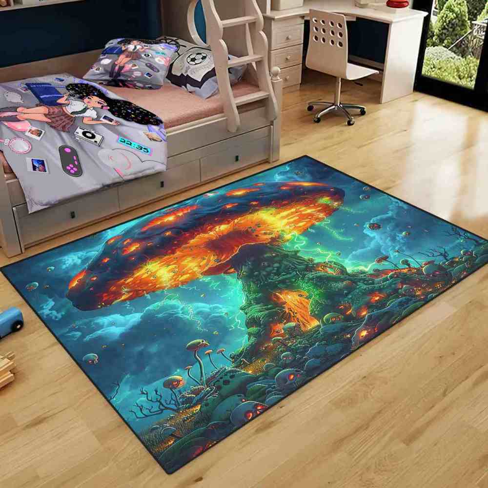 Volcanic Magma Mushroom Skull Gamer Area Rug | CozyLil