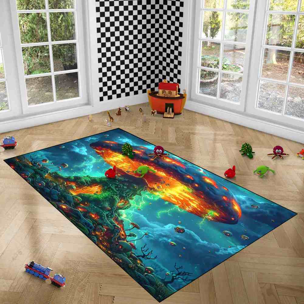 Volcanic Magma Mushroom Skull Gamer Area Rug | CozyLil