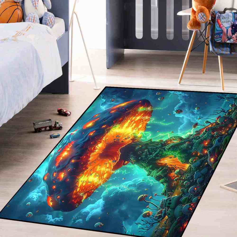 Volcanic Magma Mushroom Skull Gamer Area Rug | CozyLil