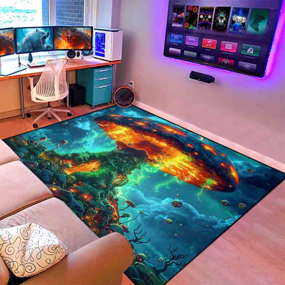 Volcanic Magma Mushroom Skull Gamer Area Rug | CozyLil