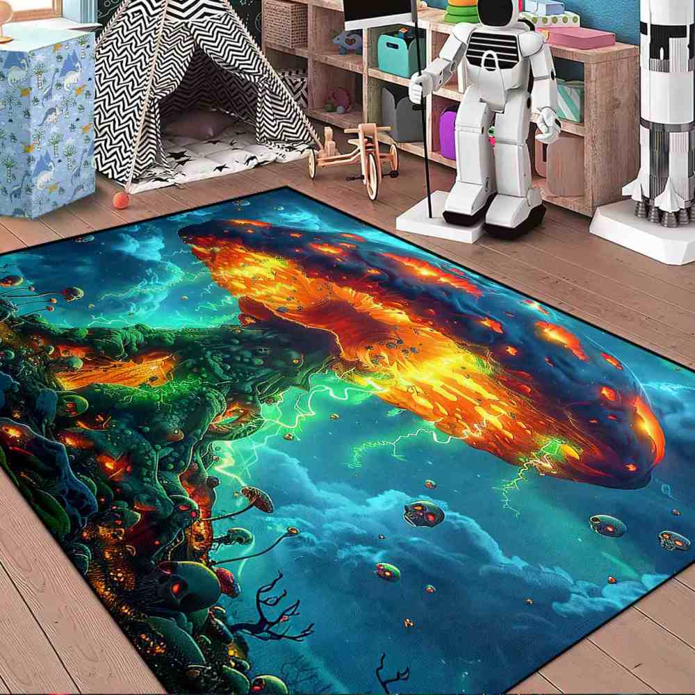 Volcanic Magma Mushroom Skull Gamer Area Rug | CozyLil