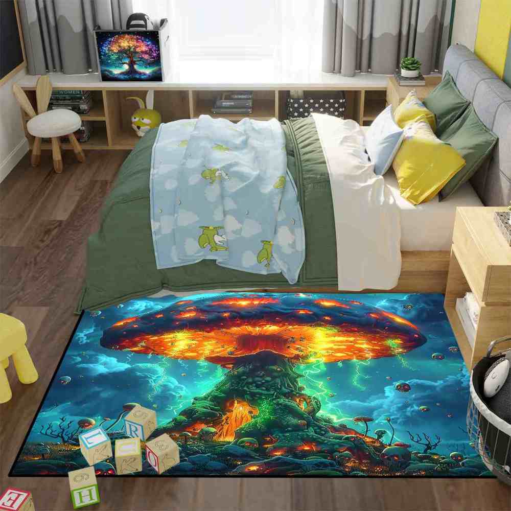 Volcanic Magma Mushroom Skull Gamer Area Rug | CozyLil