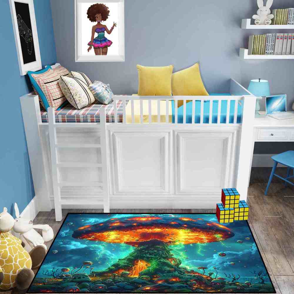 Volcanic Magma Mushroom Skull Gamer Area Rug | CozyLil
