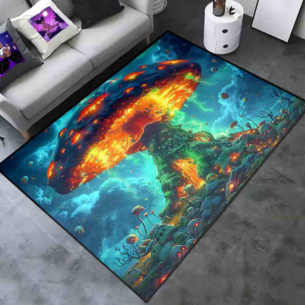 Volcanic Magma Mushroom Skull Gamer Area Rug | CozyLil