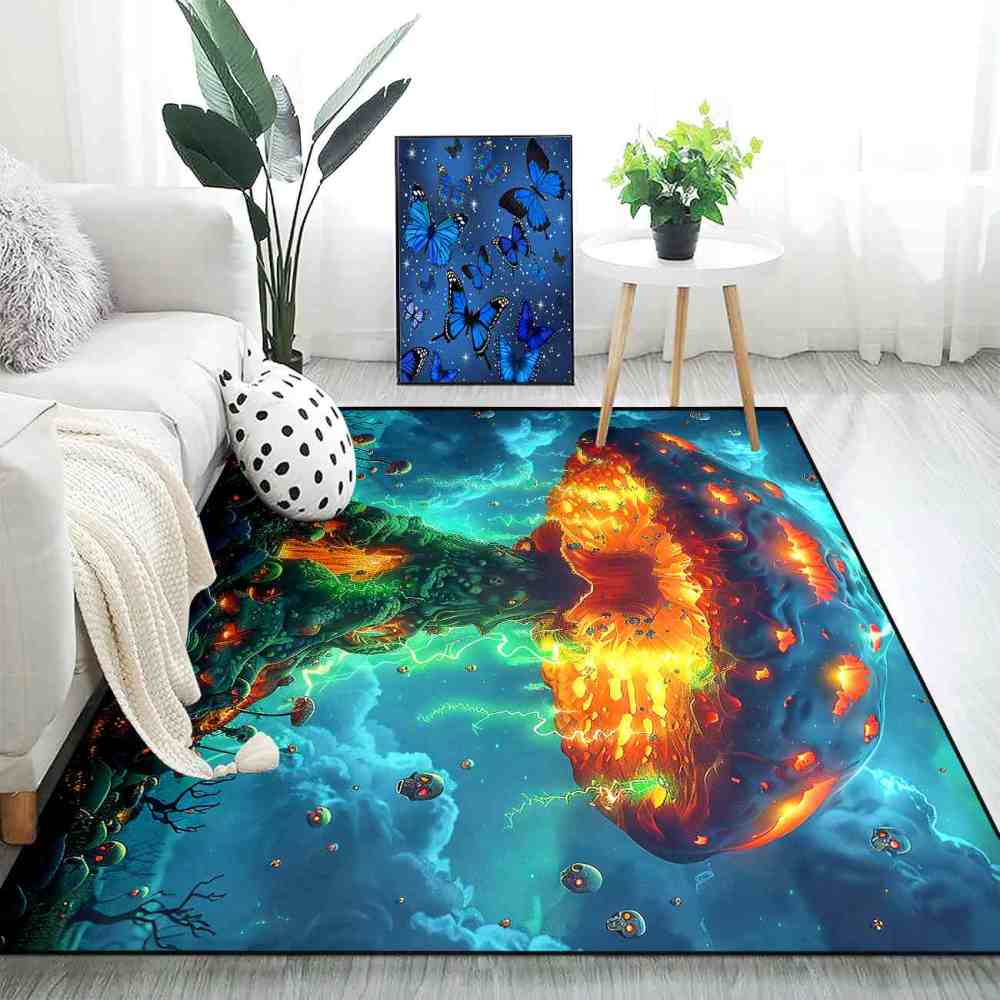 Volcanic Magma Mushroom Skull Gamer Area Rug | CozyLil