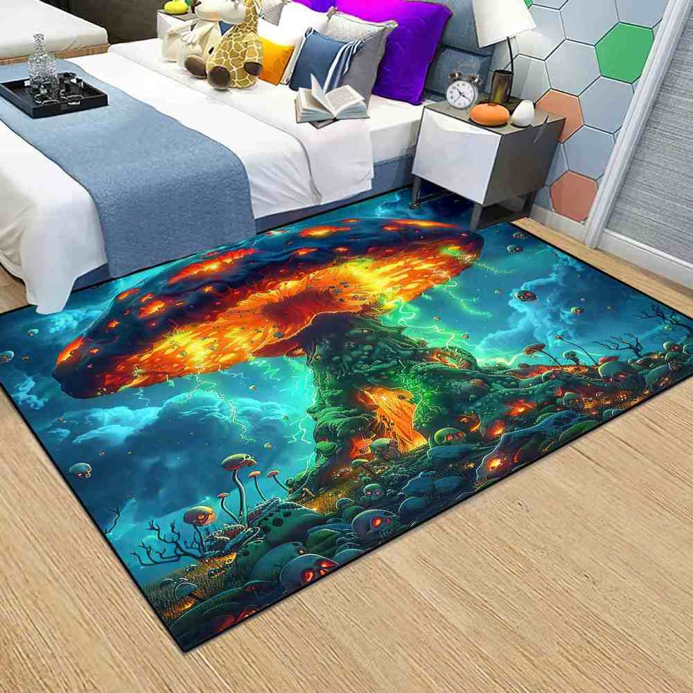 Volcanic Magma Mushroom Skull Gamer Area Rug | CozyLil