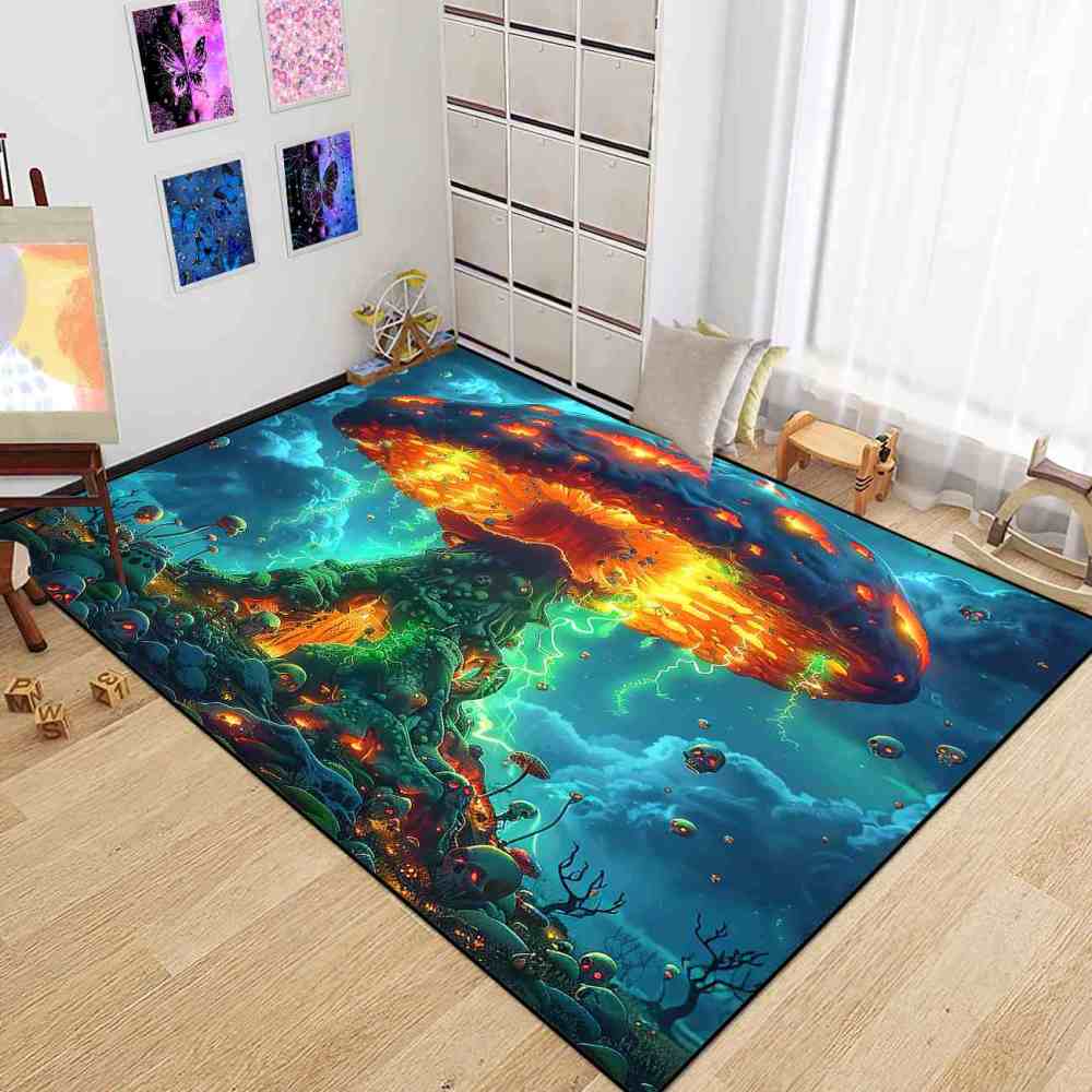 Volcanic Magma Mushroom Skull Gamer Area Rug | CozyLil