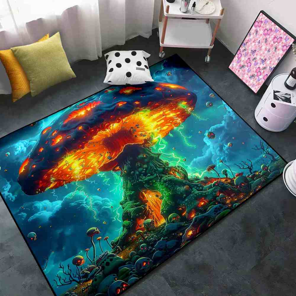 Volcanic Magma Mushroom Skull Gamer Area Rug | CozyLil