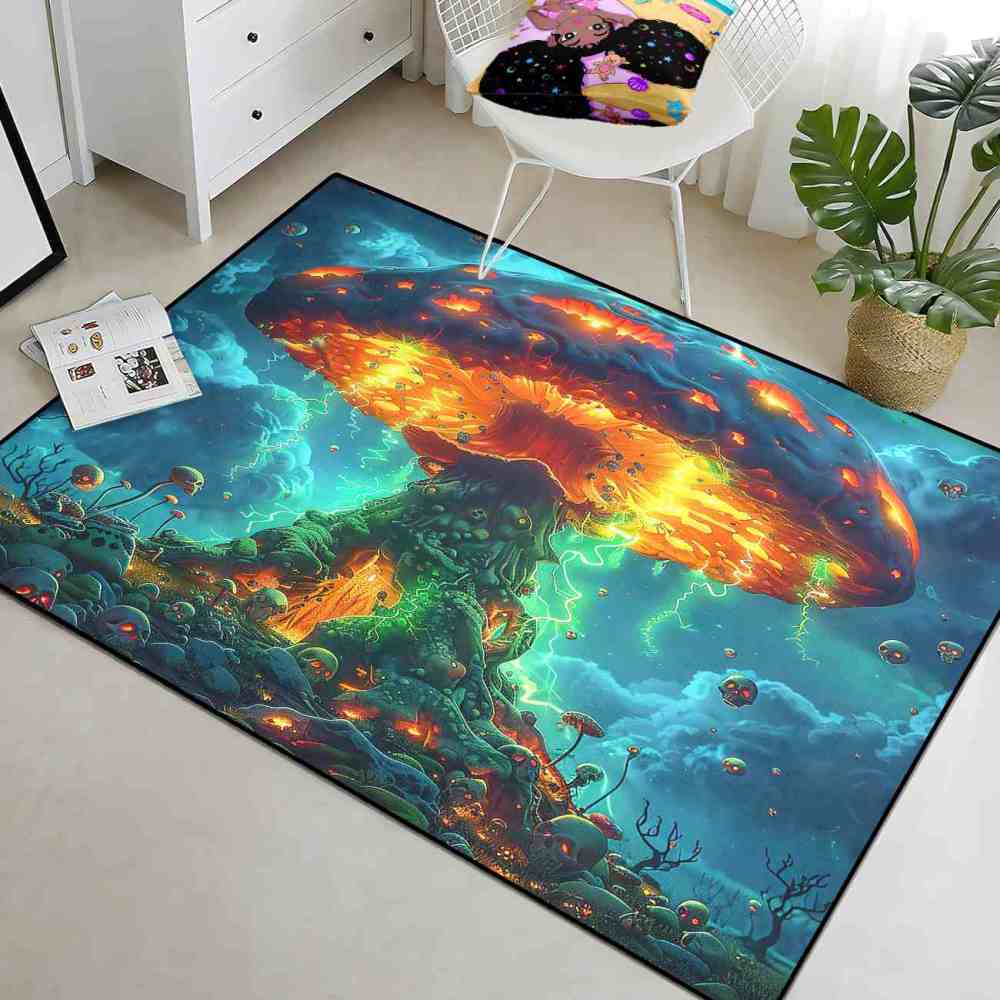 Volcanic Magma Mushroom Skull Gamer Area Rug | CozyLil