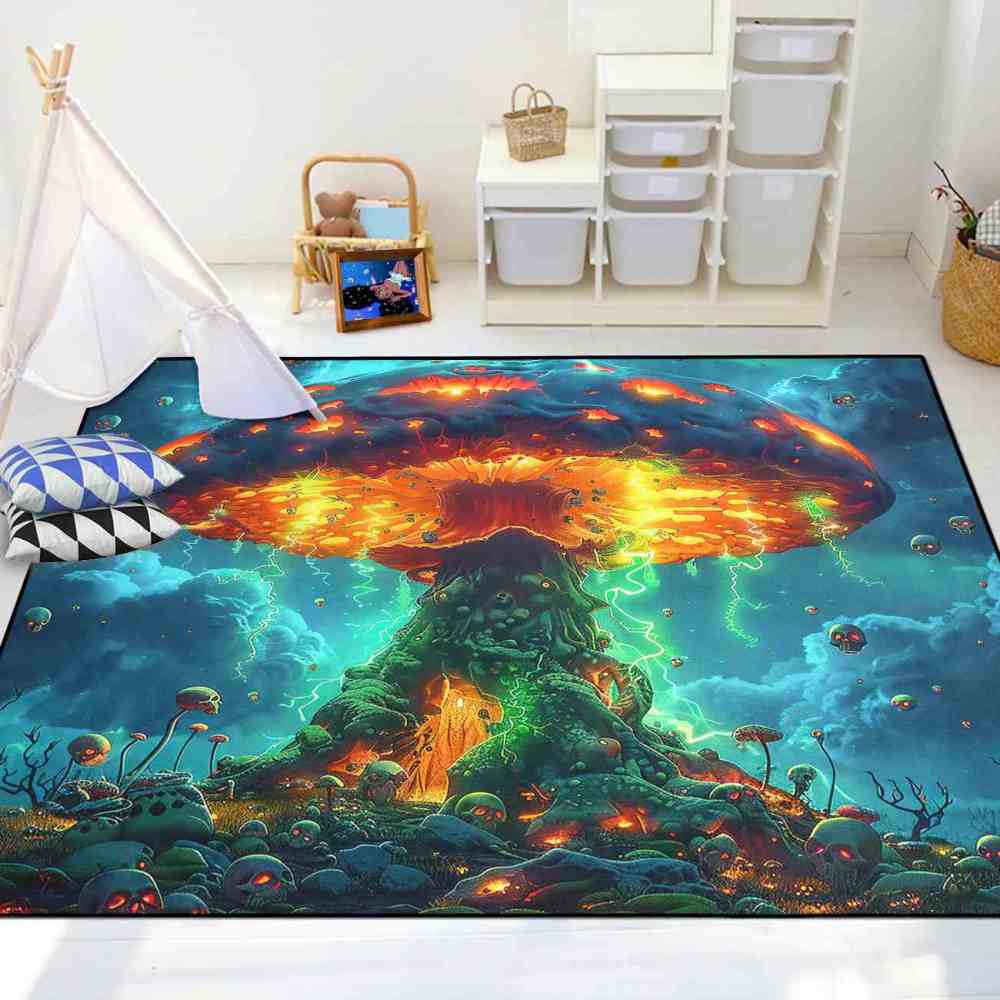 Volcanic Magma Mushroom Skull Gamer Area Rug | CozyLil