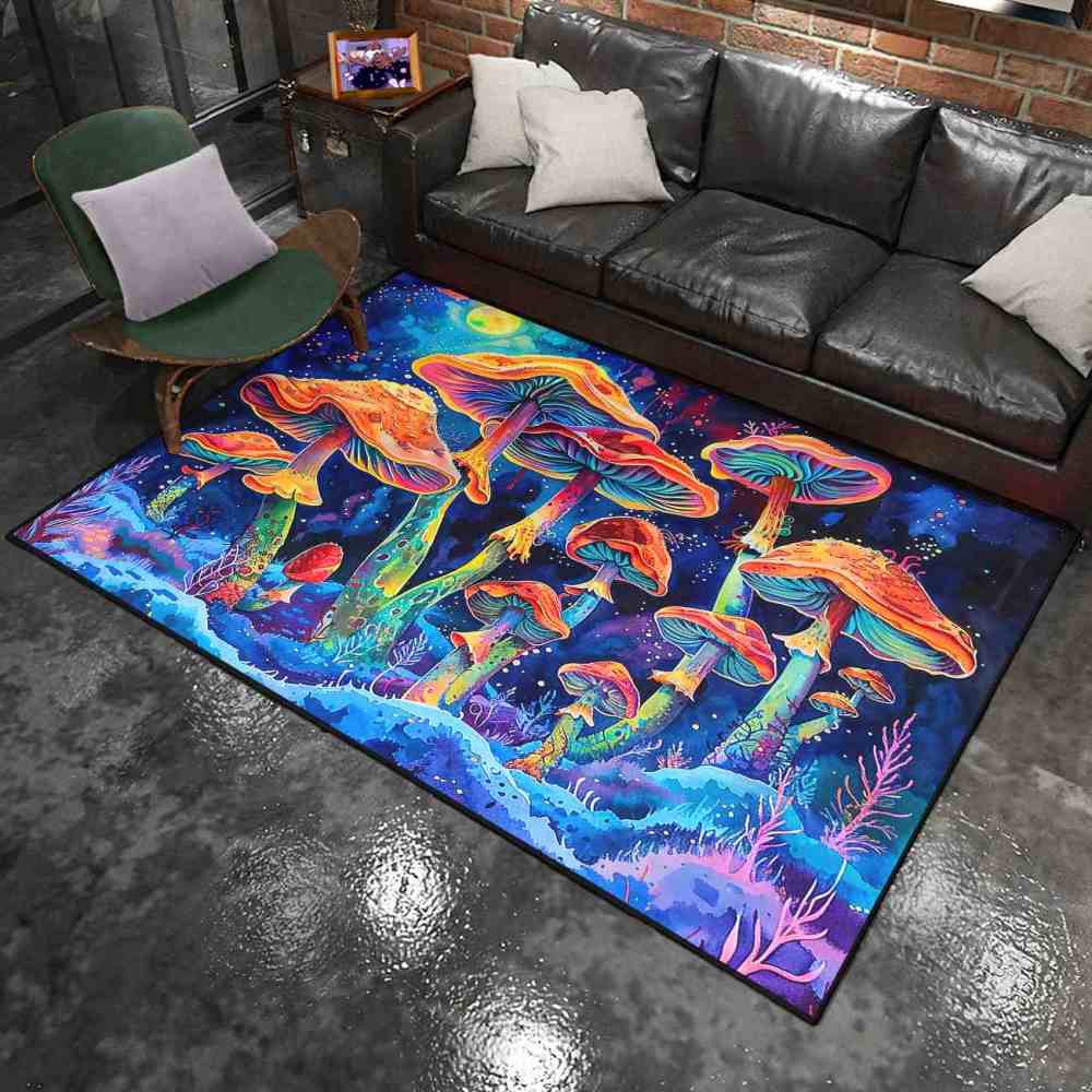 Psychedelic Rainbow Mushroom Cosmic Area Rug | CozyLil