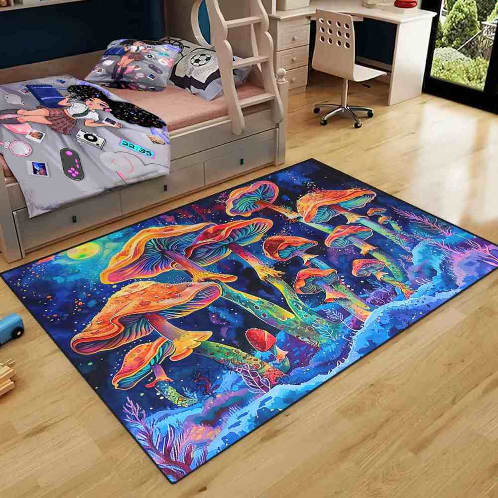 Psychedelic Rainbow Mushroom Cosmic Area Rug | CozyLil